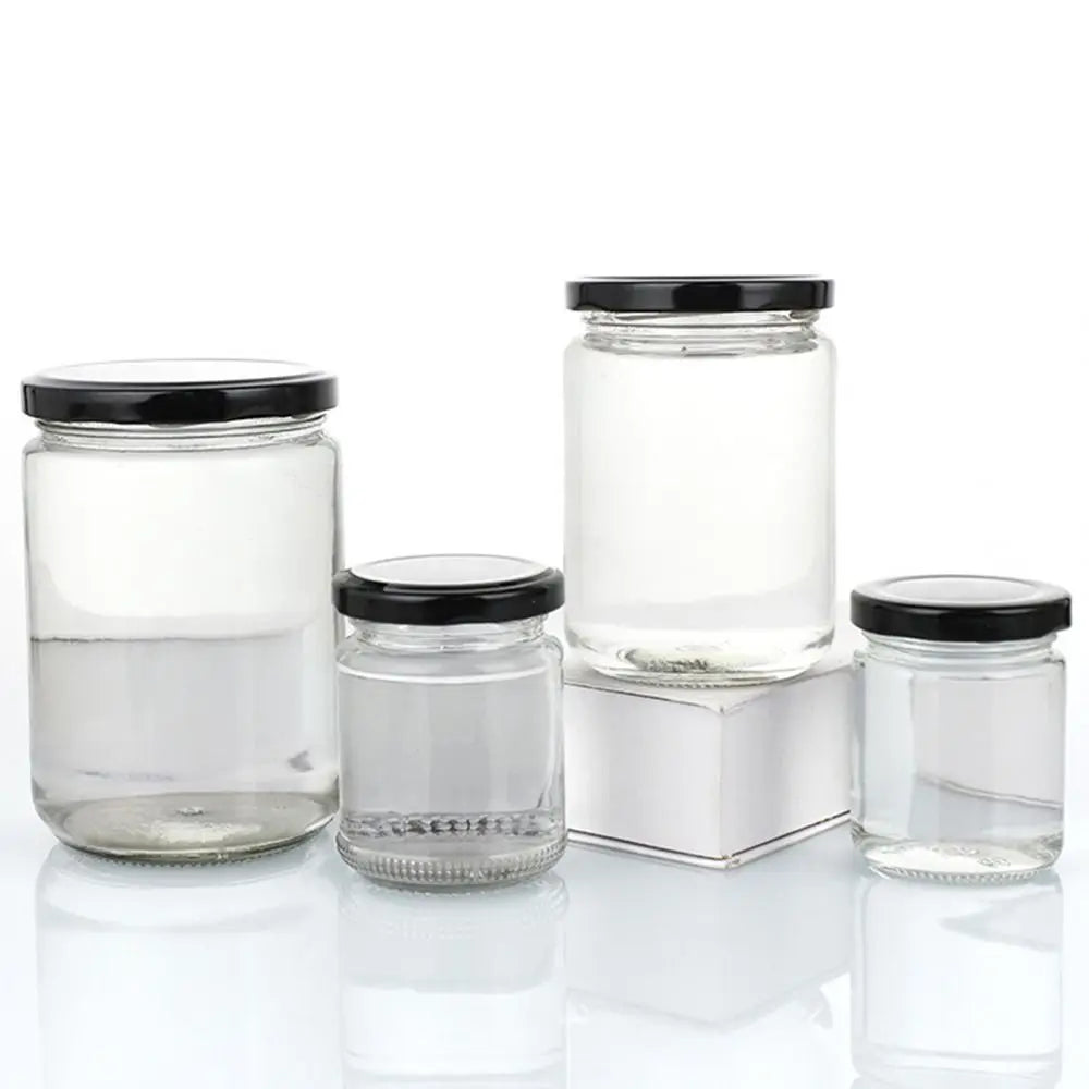 1Pcs with Black Airtight Lids Glass Jar Kitchen Round Mason Jar Food Storage 100ml 150ml 195ml 240ml Canning Containers