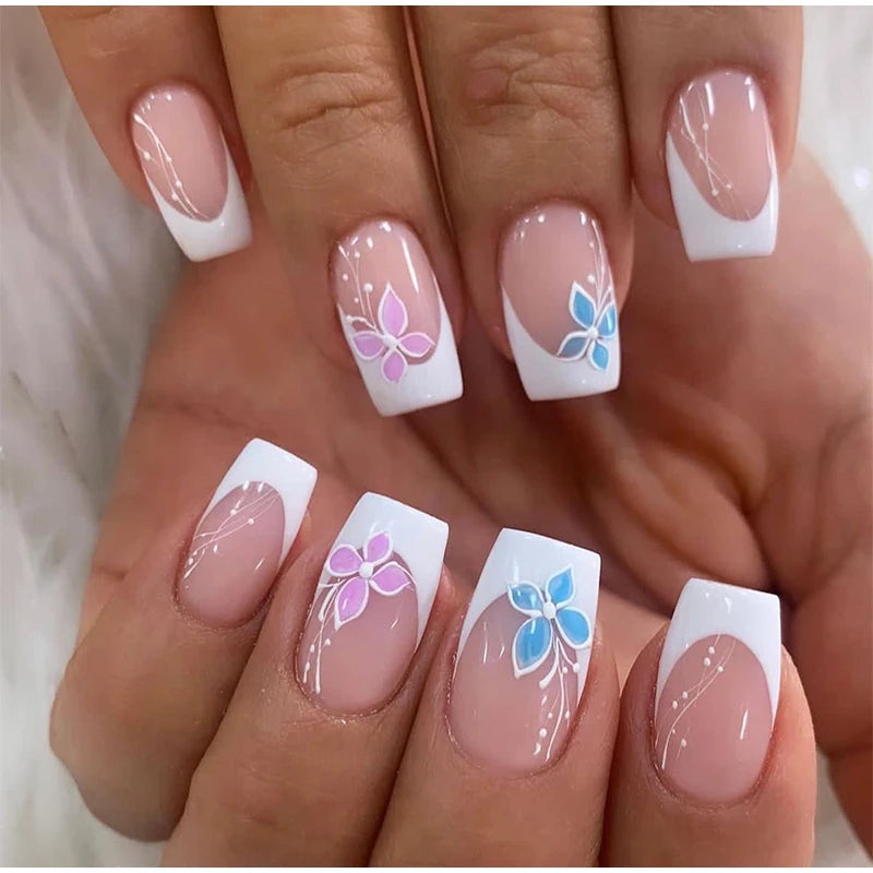 Glossy Press On Nails Set Short Oval Shiny Gradient French Nail Art Design Reusable Full Cover Fake Nails With Glue For Girls