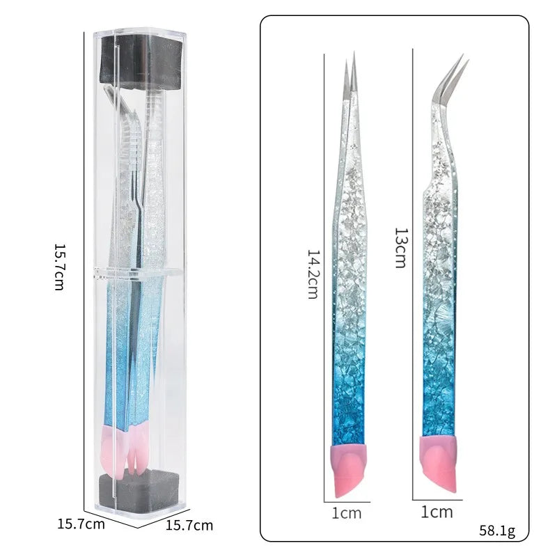 Double-Ended Eyelashes Extension Tweezers Makeup Tools Nail Art Tweezers with Silicone Pressing Head Nail Stickers Pick Up Clip