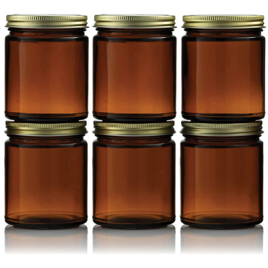 12 Pack Amber Glass Jars with Lids 8 Oz Glass Jars Small Canning Jar for Making Candles, Food Storage, Spices