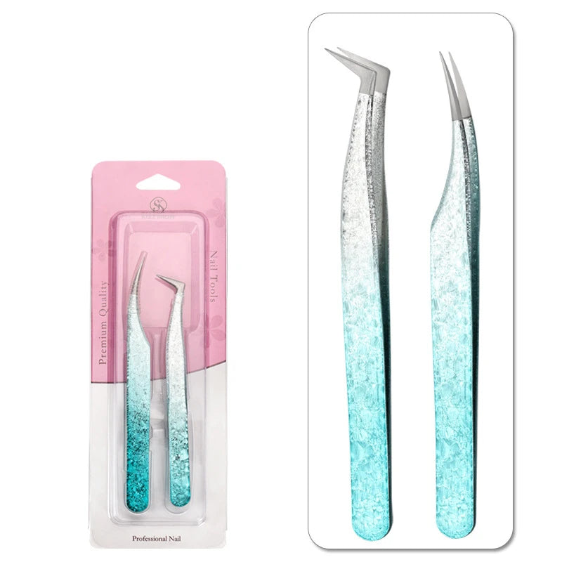 Double-Ended Eyelashes Extension Tweezers Makeup Tools Nail Art Tweezers with Silicone Pressing Head Nail Stickers Pick Up Clip
