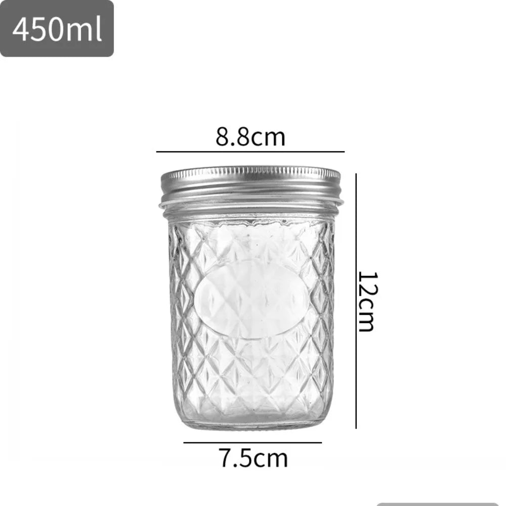 Transparent Mason Jar Diamond Pattern Labelable Glass Sealed Bottle 120ml/250ml/280ml/350ml/450ml/650ml Glass Jam Juice Bottle