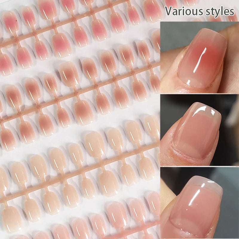 30 pcs Jelly Blusher Press on Nails with 1 Jelly Gel Set Nude Pink French Wearable Acrylic Fake Nails Full Cover Flase Nail Tips