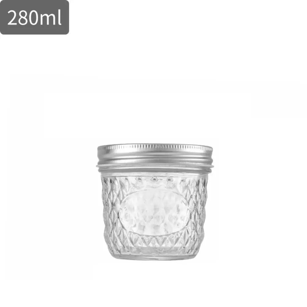 Transparent Mason Jar Diamond Pattern Labelable Glass Sealed Bottle 120ml/250ml/280ml/350ml/450ml/650ml Glass Jam Juice Bottle