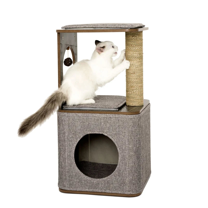 Factory Direct Sales 38*38*74CM Wooden Indoor Cat Tree House Cat Toys Eco-Friendly Cat Tree