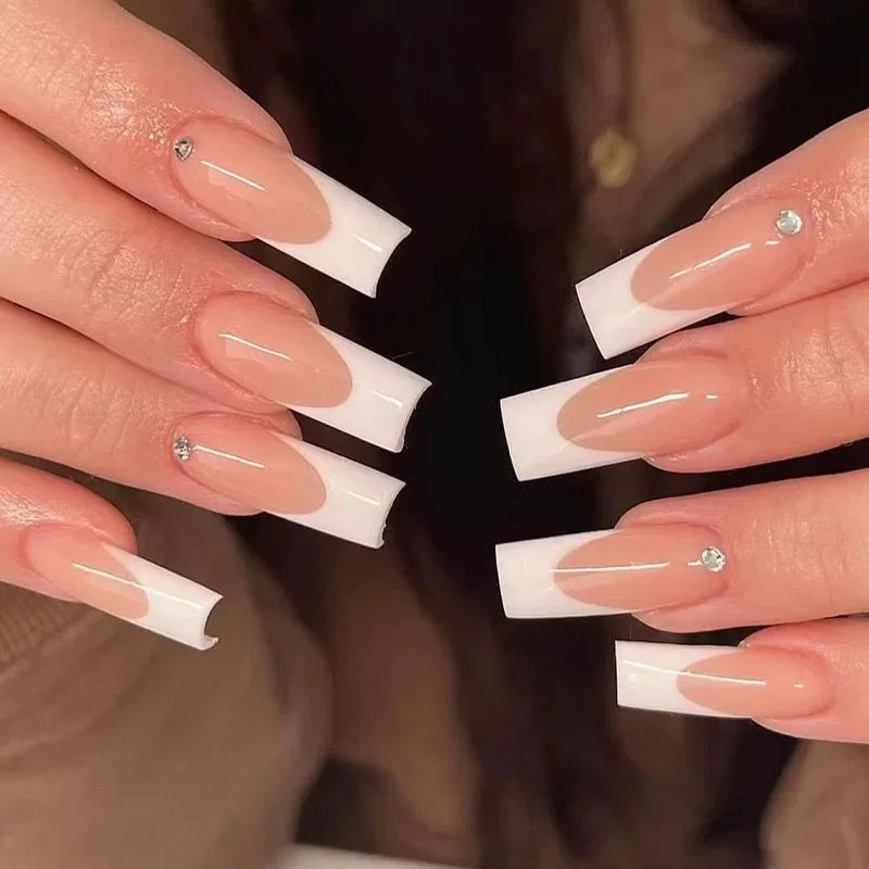 Silver Butterfly Shiny Rhinestone Wearable Translucent Black T-shaped Fake Nails Finished False Nails Press on Nails with Glue