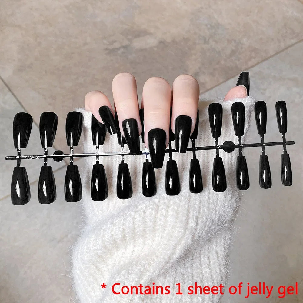 Silver Butterfly Shiny Rhinestone Wearable Translucent Black T-shaped Fake Nails Finished False Nails Press on Nails with Glue