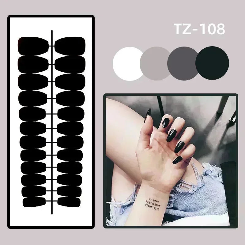 24Pcs 3D Shell Design Fake Nail Almond French Press on Nails with Golden Lines Wearable Simple Finished False Fingernails