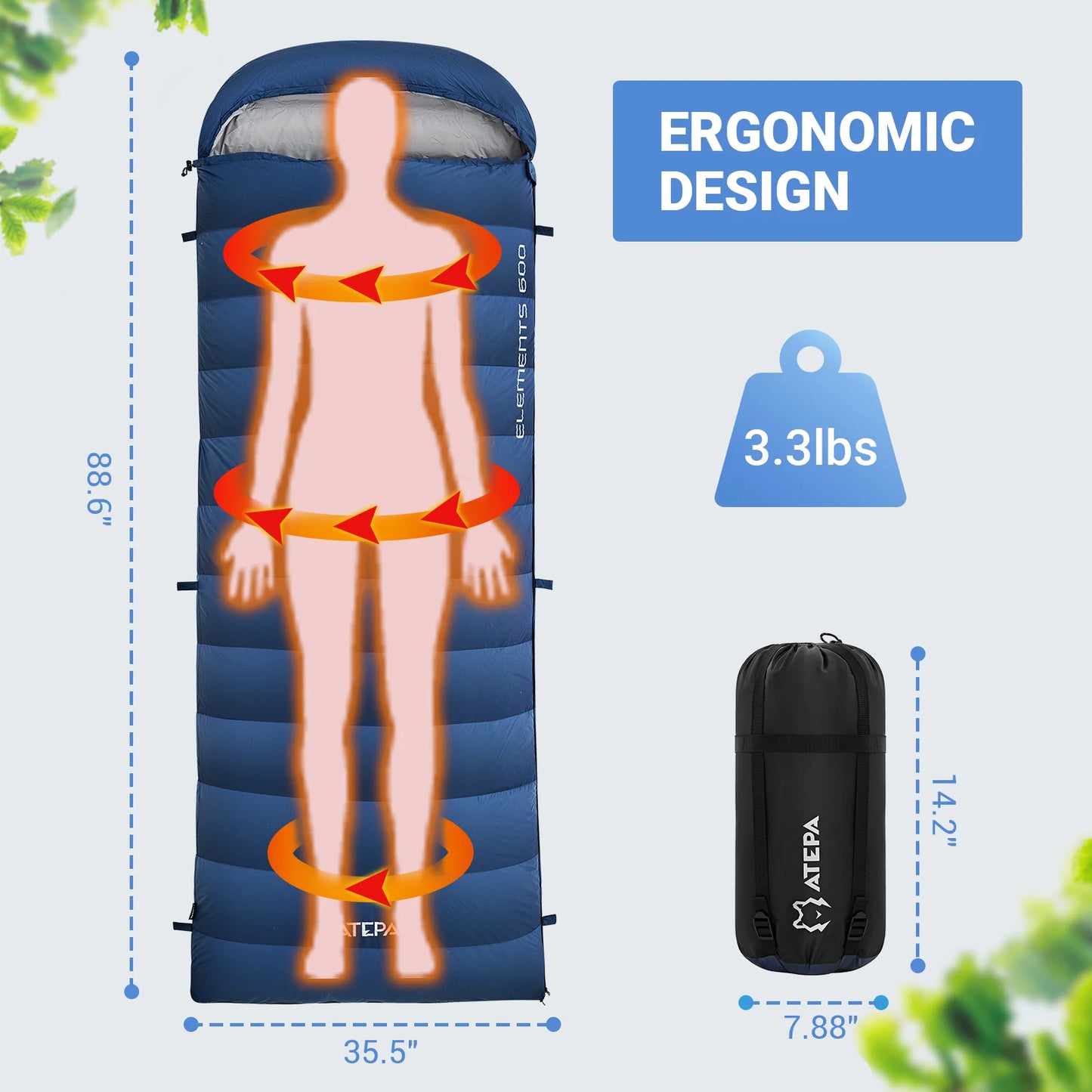 ATEP Single envelope hooded sleeping bag down sleeping bag, camping trekking, enlarged widened warm and waterproof