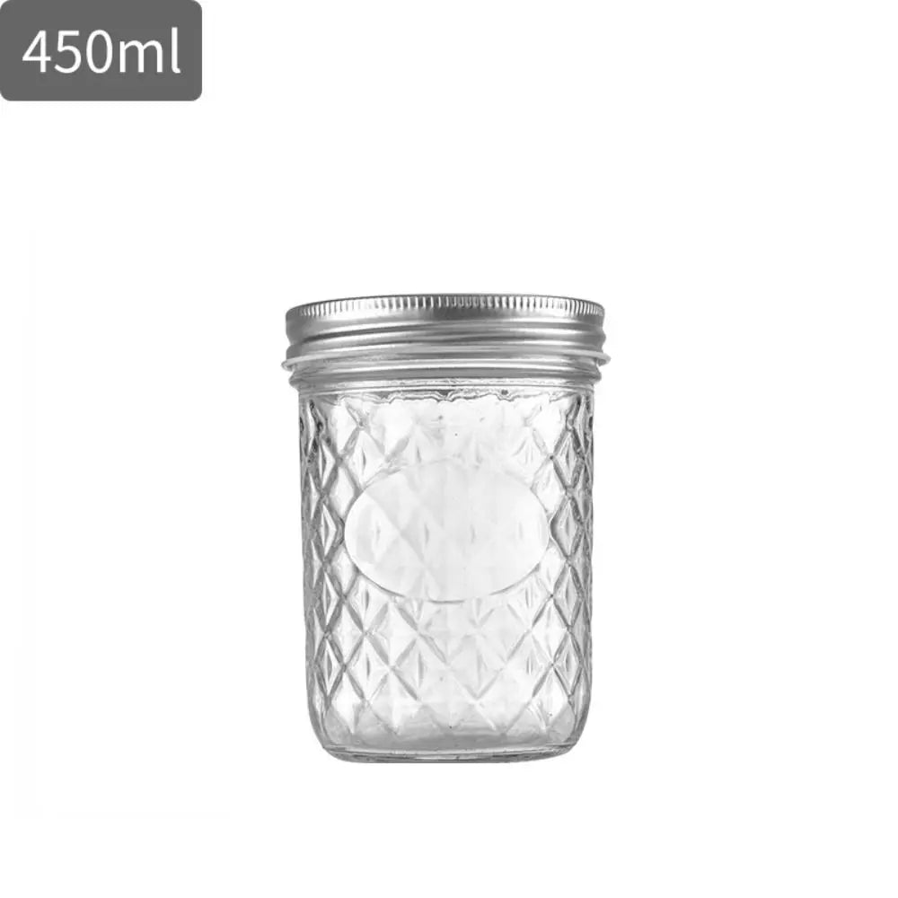 Transparent Mason Jar Diamond Pattern Labelable Glass Sealed Bottle 120ml/250ml/280ml/350ml/450ml/650ml Glass Jam Juice Bottle