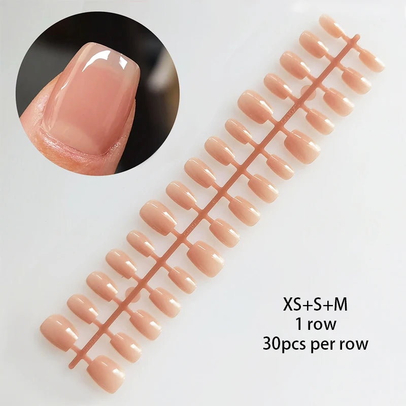 30 pcs Jelly Blusher Press on Nails with 1 Jelly Gel Set Nude Pink French Wearable Acrylic Fake Nails Full Cover Flase Nail Tips