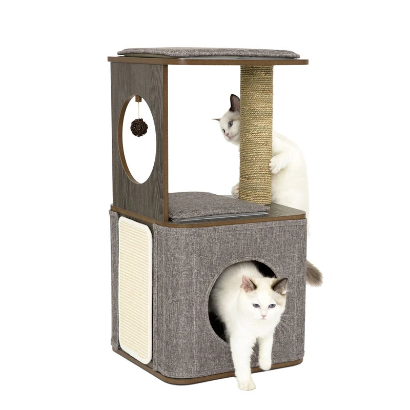 Factory Direct Sales 38*38*74CM Wooden Indoor Cat Tree House Cat Toys Eco-Friendly Cat Tree