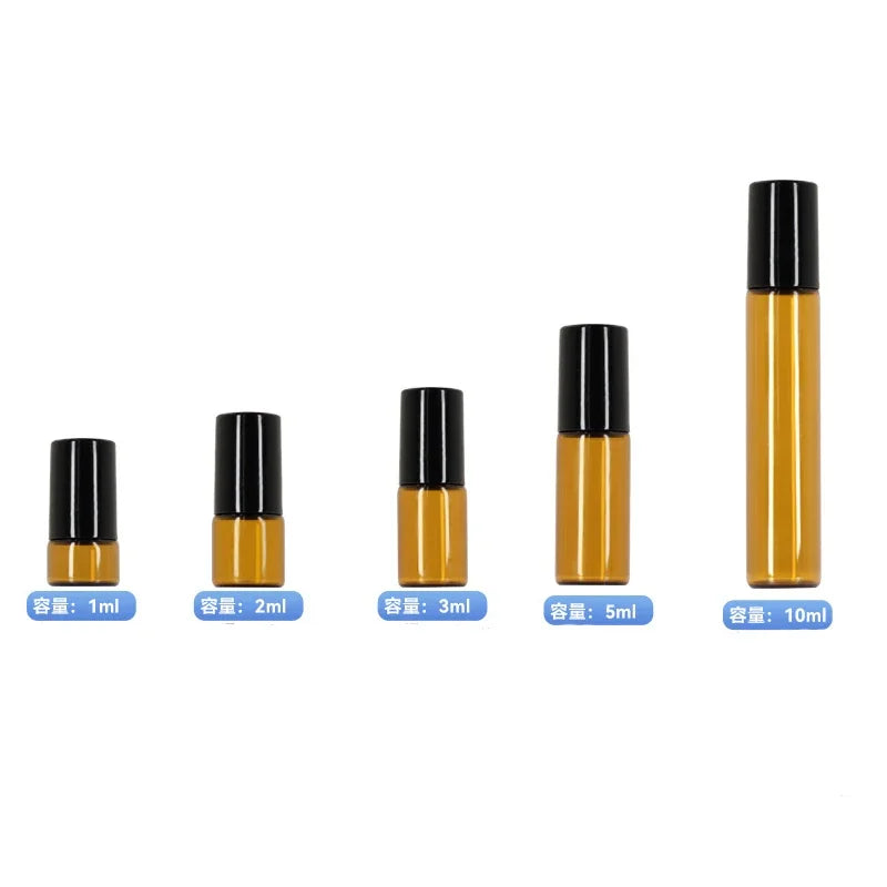10PC 1/2/3/5/10ML  Empty Amber Roll on Glass Bottles Pulse Essential Oil Roller Ball Makeup Tools Refillable Liquid Container