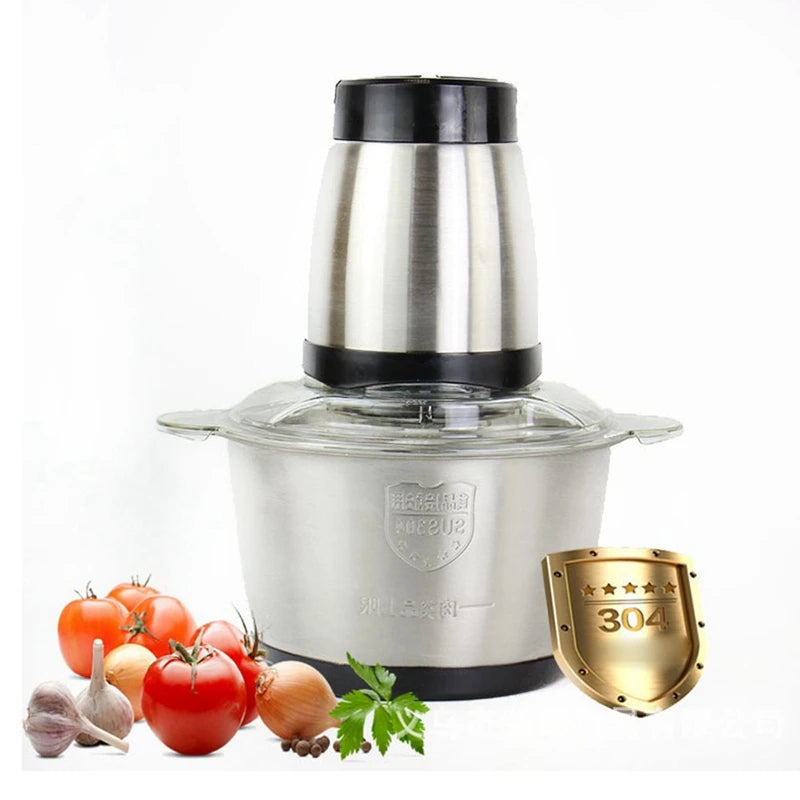 Food Chopper Stainless Steel 2L Electrical Food Processor Meat Grinder Blender Mixer Machine Kitchen Appliances,EU Plug