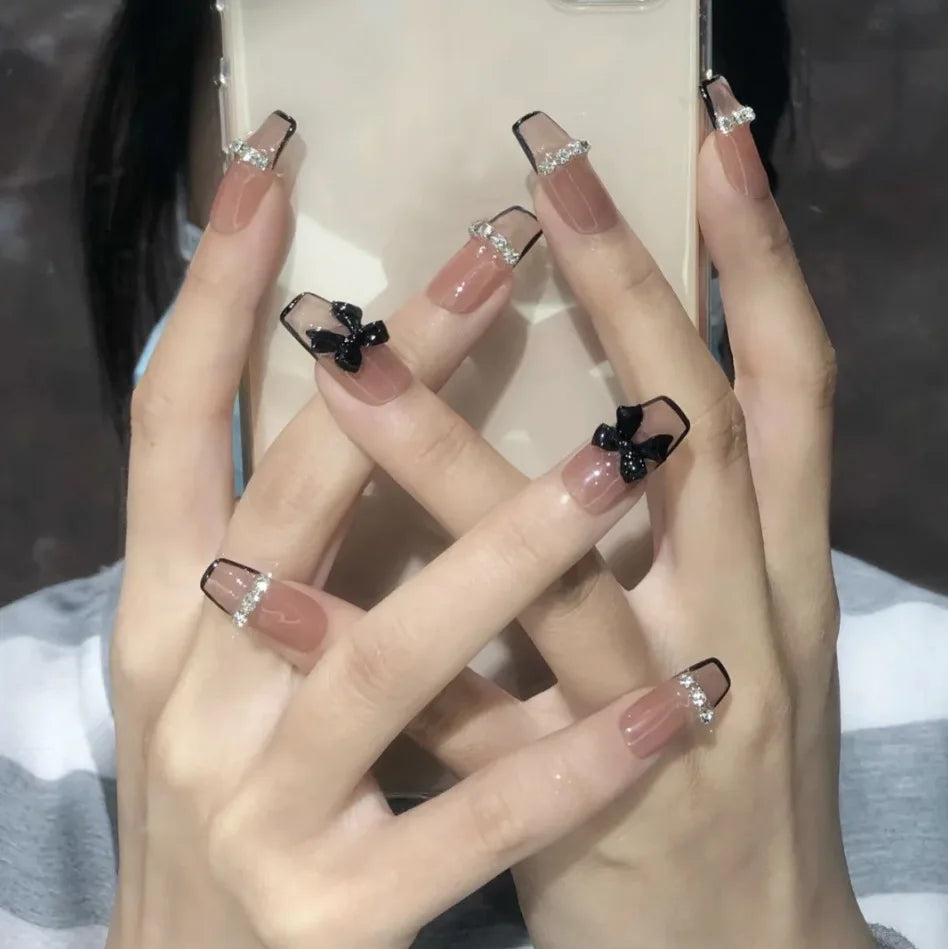24PC Stereoscopic Vision False Nails Artificial Colors Fake Nails with Glue Full Cover Nail Tips Press on Nails Manicure Tools