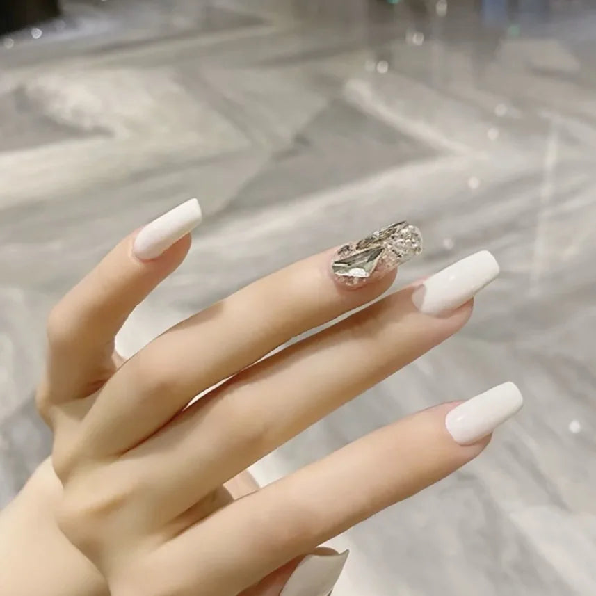 24Pcs/Box Gradient Color Artifical Press On Nails With Glue Long Coffin Fake Nails Lovely Girls Nail Art Ballerina False Nails