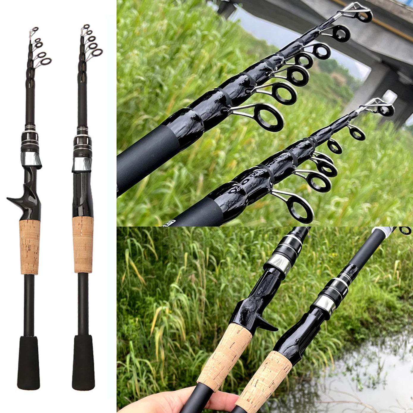 Baitcasting Lure Fishing Rod Spinning Telescopic 8g-25g Wooden Handle Carbon Casting Fishing Tackle Professional Light-weight