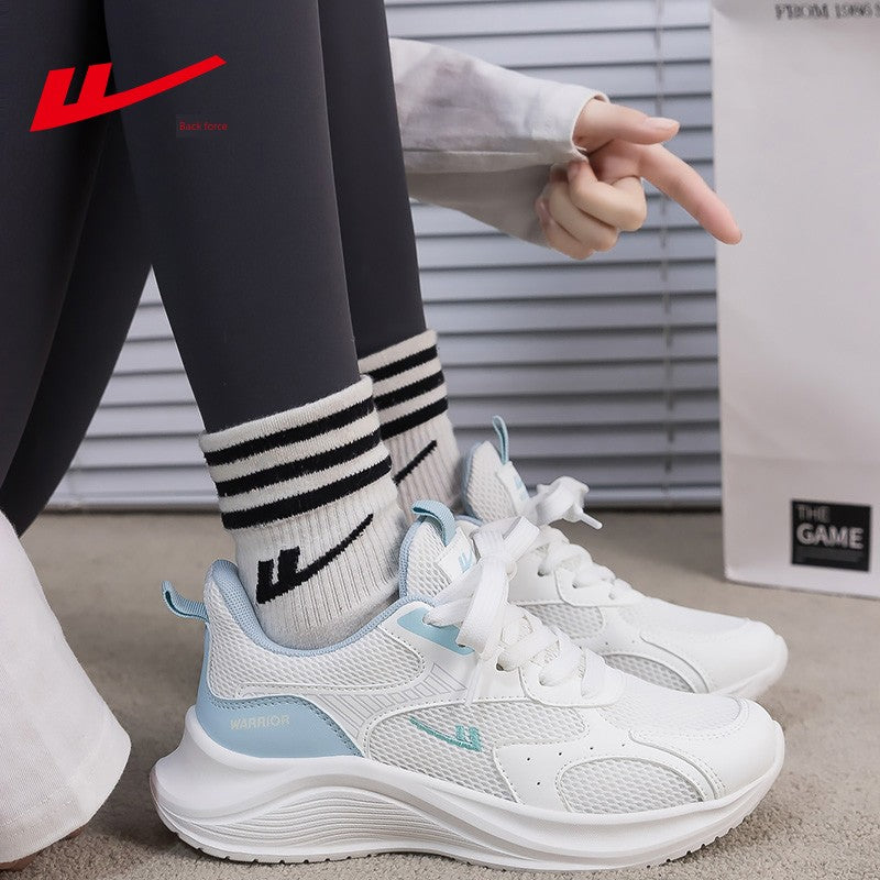 Warrior Women's Shoes Sneaker 2025 Summer New Arrival Breathable Mesh Surface Casual White Shoes Soft Bottom Shock Absorption Comfortable Running Shoes