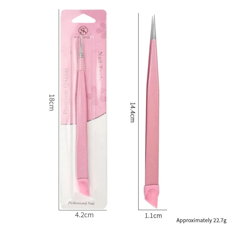 Double-Ended Eyelashes Extension Tweezers Makeup Tools Nail Art Tweezers with Silicone Pressing Head Nail Stickers Pick Up Clip