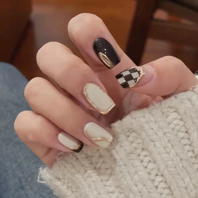 24Pcs/Box Gradient Color Artifical Press On Nails With Glue Long Coffin Fake Nails Lovely Girls Nail Art Ballerina False Nails