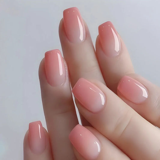 24Pcs Gradient Pink Fake Nail Simple Mid-length Ballet False Nails with Square Head Design Press on Nails Full Cover Nail Tips