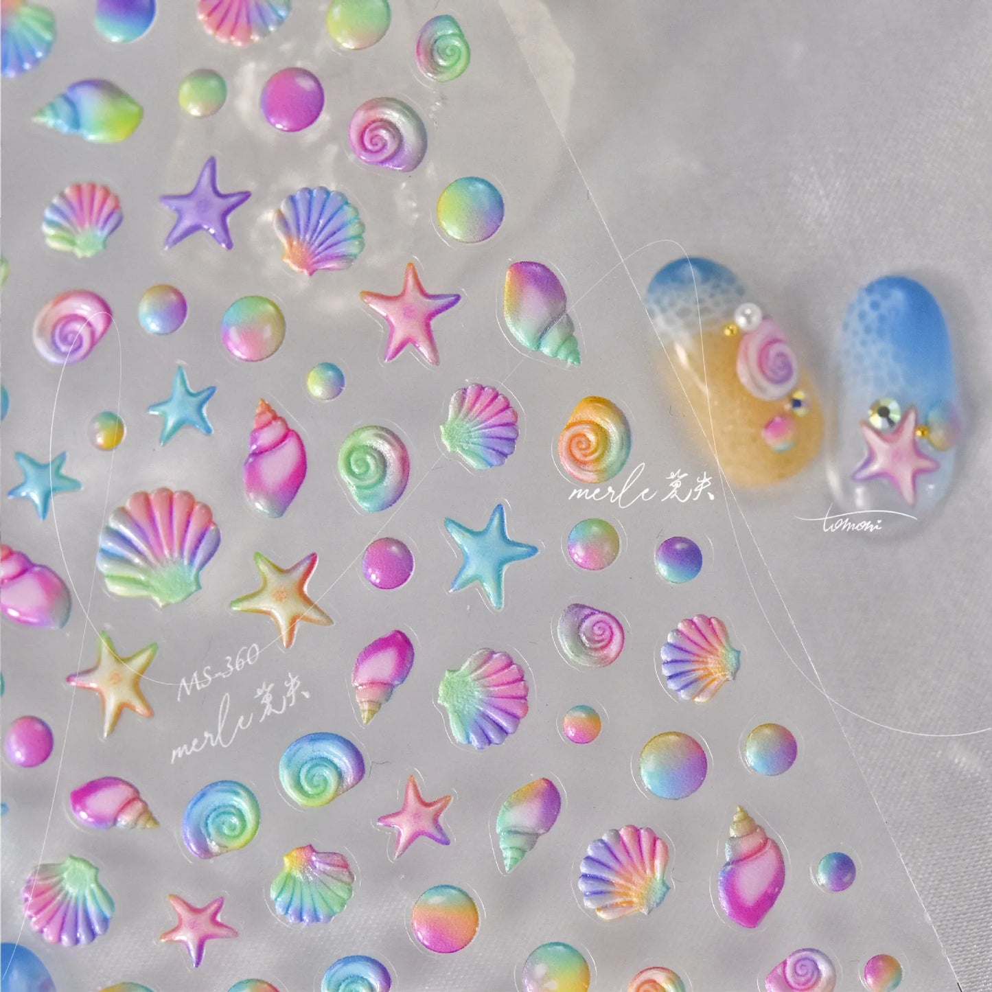 1Sheet Shell Light Nail Sticker 5D Cute Jelly Dream Water Bubble Dolphin Sticker Press On Nails Japanese Nail Decorations Decals