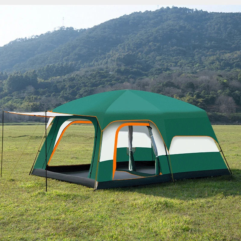 Outdoor Thick Rainproof Camping Tent, Travel 4-12P Double Layer Field, Luxury Large Camping Tent, 2 Bedrooms and 1 Hall