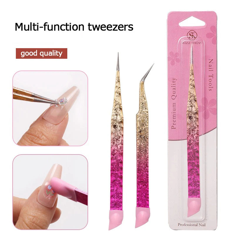 Double-Ended Eyelashes Extension Tweezers Makeup Tools Nail Art Tweezers with Silicone Pressing Head Nail Stickers Pick Up Clip