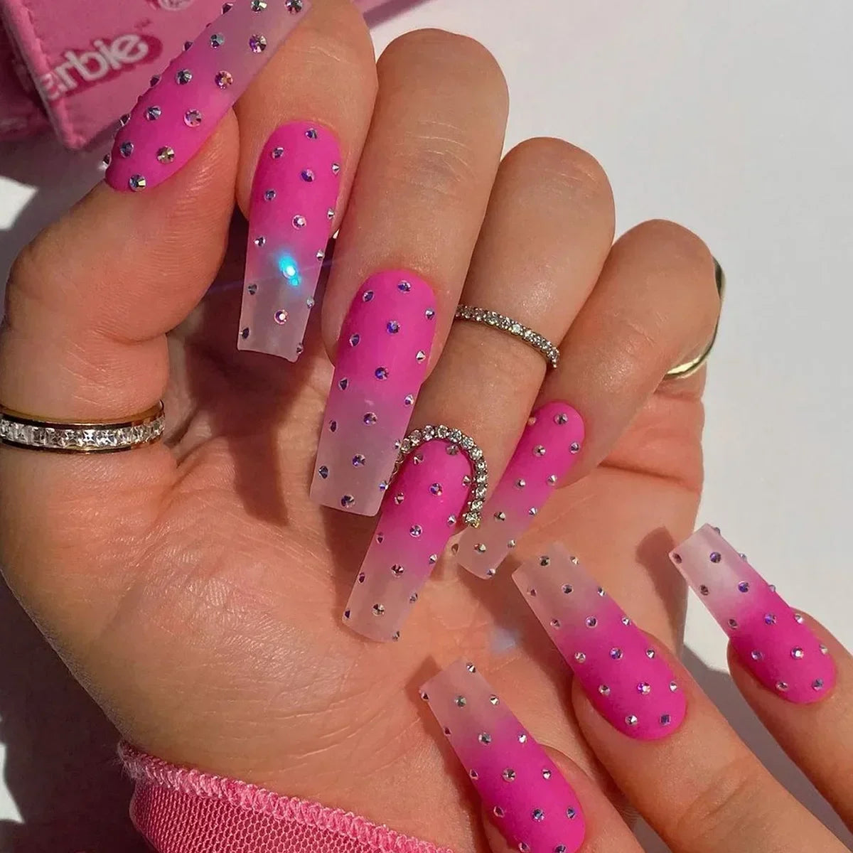 24Pc Press on Nails Long Pink French Fake Nails Press Ons Acrylic Black French Tip Nails Wearable Cute Y2k Full Cover False Nail