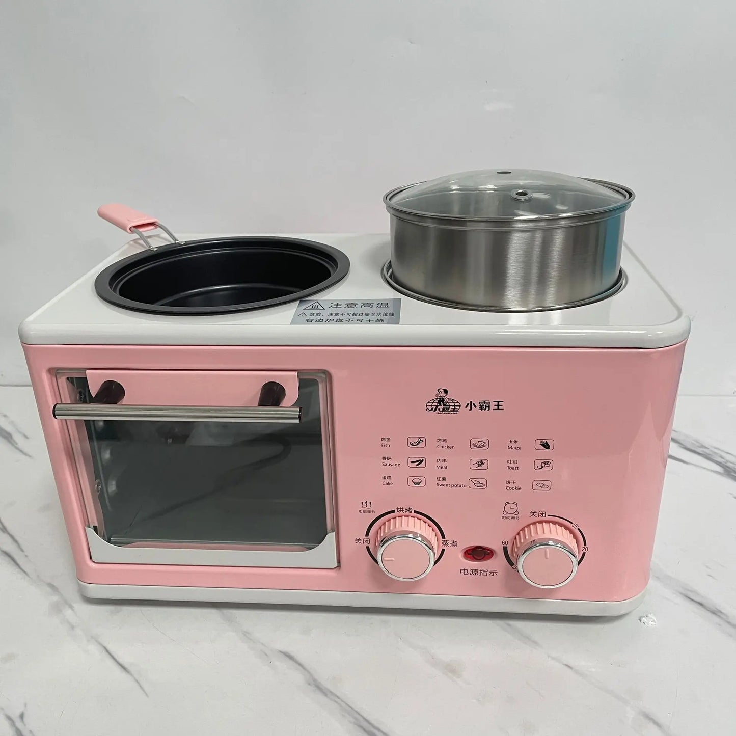 Household Electric 4 in 1 Breakfast Machine Mini Bread Toaster Baking Oven Omelette Fry Pan Hot Pot Boiler Food Steamer