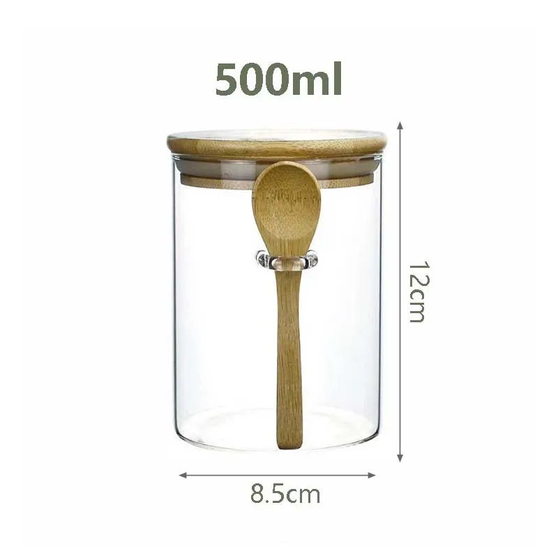 4PCS Glass Jars With Lids And Spoons 500ML Food Storage Container Set Leakproof Candy Clear Spice Storage Bottles For Kitchen