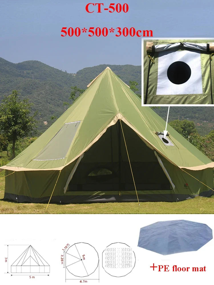 6-10Persons Glaming Luxury Mongolia Yurt Family Travel Hiking Antistorm Outdoor Camping Castle Tent Silver Coated UV Function