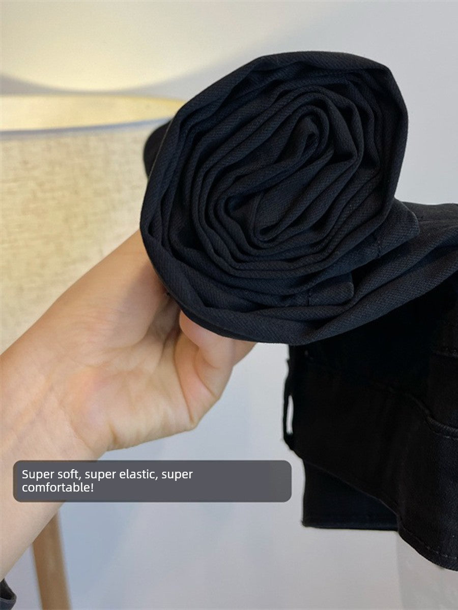 Elastic Silky Loose Soft Pants High Waist Straight Pants Women's Summer Thin Black Leggings Plaid Slim-Fit Cigarette Pants Cropped Pants