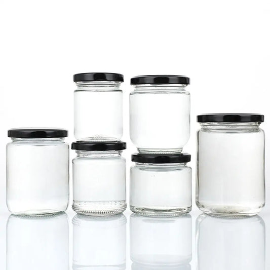 1Pcs with Black Airtight Lids Glass Jar Kitchen Round Mason Jar Food Storage 100ml 150ml 195ml 240ml Canning Containers