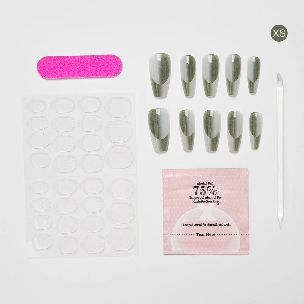 10PCS Chinese Bamboo Long Press on Nails Poetry Painting Design Fake Nails Set Reusable Full Cover Acrylic Nails Art for Women