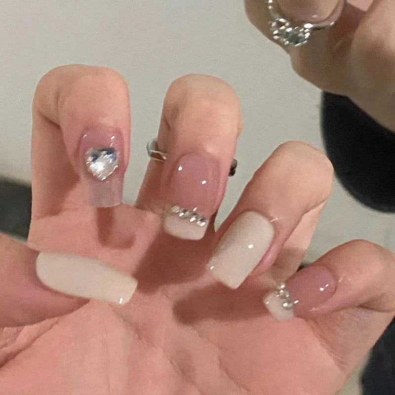 24Pcs/Box Gradient Color Artifical Press On Nails With Glue Long Coffin Fake Nails Lovely Girls Nail Art Ballerina False Nails