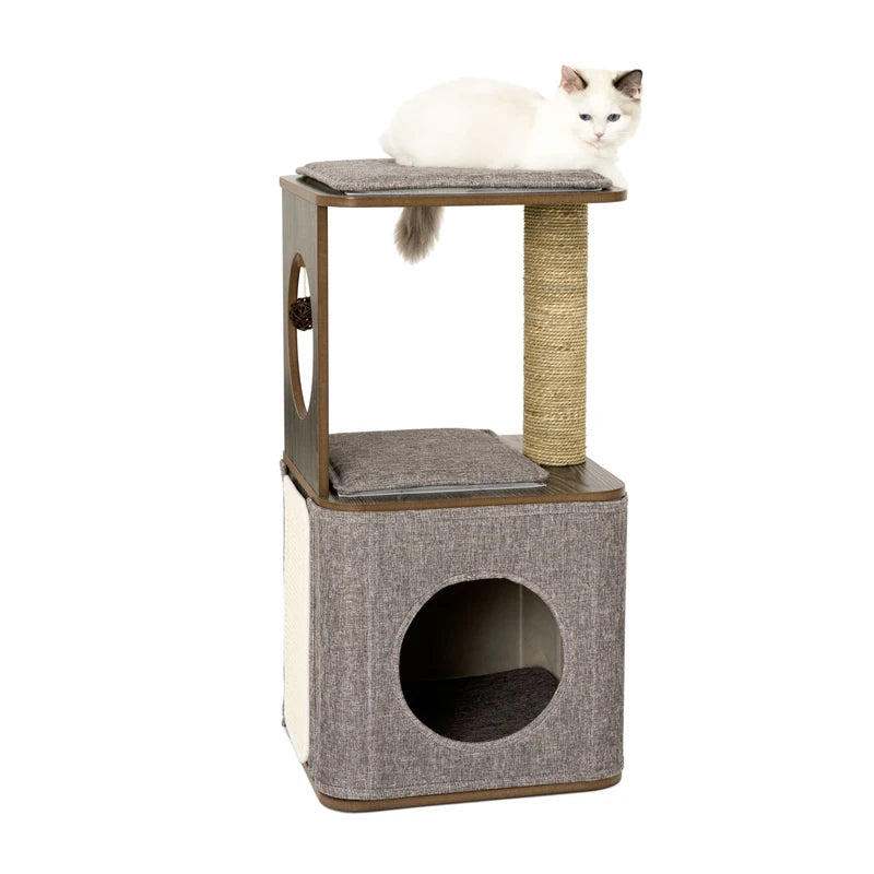 Factory Direct Sales 38*38*74CM Wooden Indoor Cat Tree House Cat Toys Eco-Friendly Cat Tree