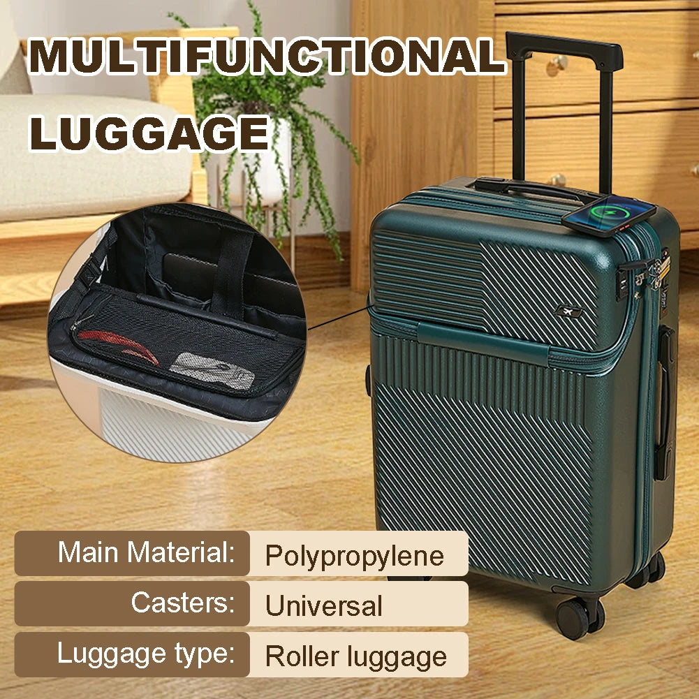 20Inch New Front Opening Roller Trolley Case ABS Men Carry-On Luggage Women Travel Suitcase Expandable Hardside Luggage