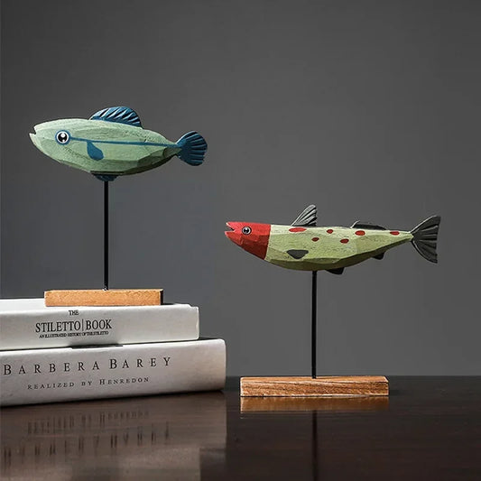 Colorful Wooden Fish Statue Nordic Home Decor Items Fish Sculptures Ornaments Living Room Bedroom Dining Room Garden Decor Gifts