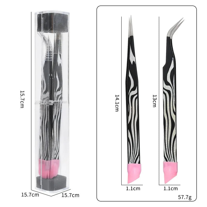 Double-Ended Eyelashes Extension Tweezers Makeup Tools Nail Art Tweezers with Silicone Pressing Head Nail Stickers Pick Up Clip