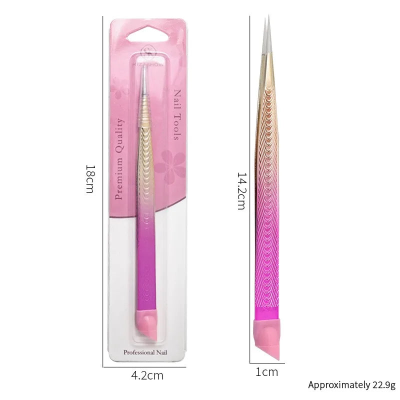 Double-Ended Eyelashes Extension Tweezers Makeup Tools Nail Art Tweezers with Silicone Pressing Head Nail Stickers Pick Up Clip