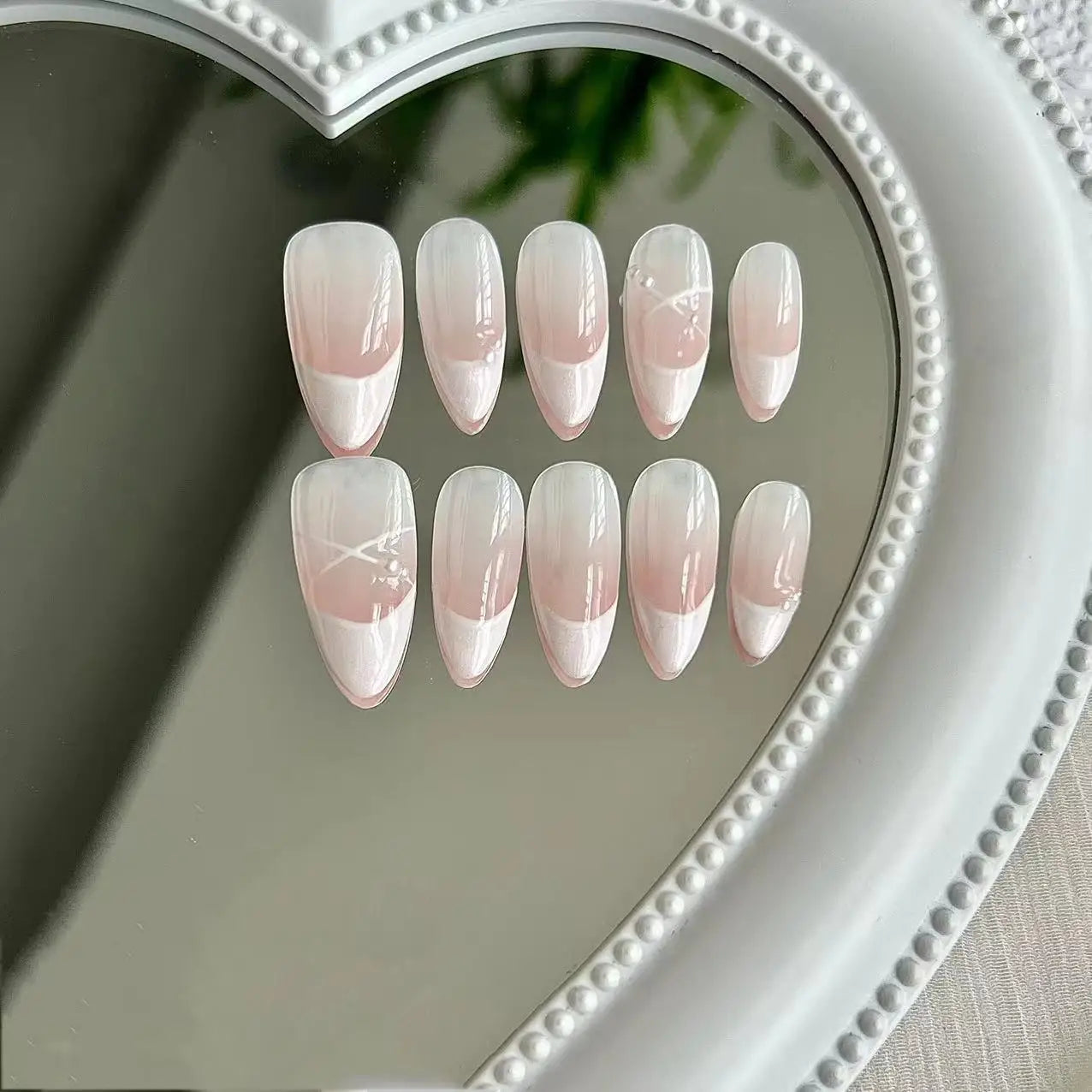 Handmade Press on Nails Purple Fake Nails with Butterfly Sparkling False Nails Sweet Acrylic Full Cover Almond Nails
