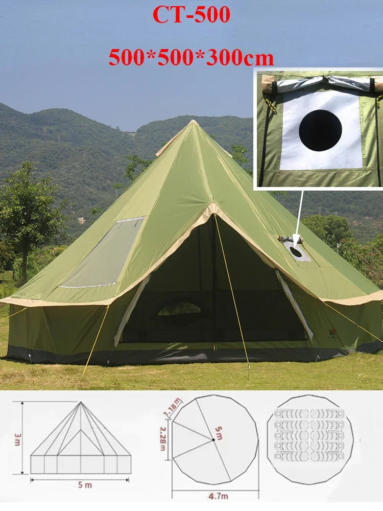 6-10Persons Glaming Luxury Mongolia Yurt Family Travel Hiking Antistorm Outdoor Camping Castle Tent Silver Coated UV Function