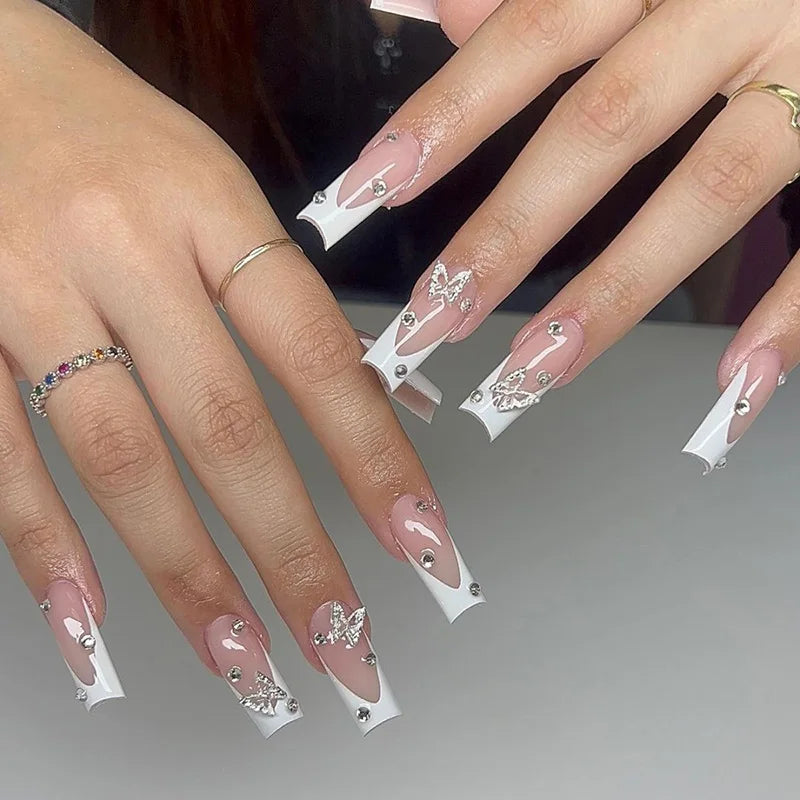 Glossy Press On Nails Set Short Oval Shiny Gradient French Nail Art Design Reusable Full Cover Fake Nails With Glue For Girls
