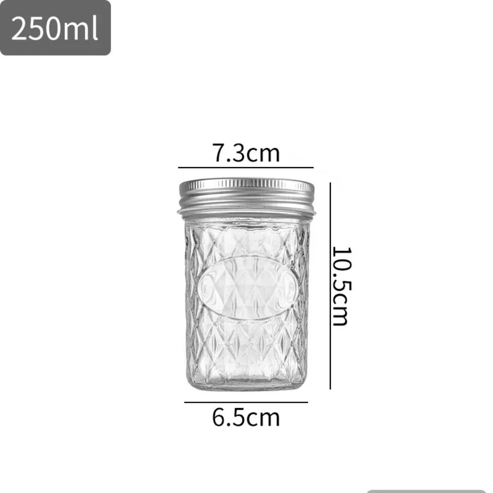 Transparent Mason Jar Diamond Pattern Labelable Glass Sealed Bottle 120ml/250ml/280ml/350ml/450ml/650ml Glass Jam Juice Bottle