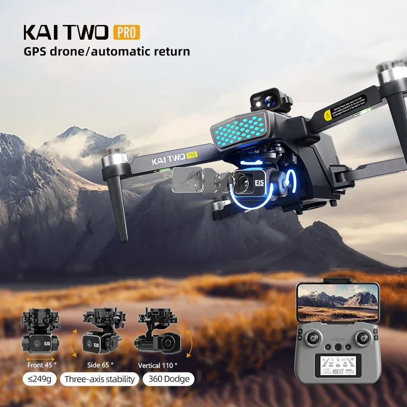 Kai 2 Pro Drone GPS 4K Profesional 3-Axis Gimbal Dual Camera 5G WIFI RC Obstacle Avoidance Brushless Motor Foldable Quadcopter