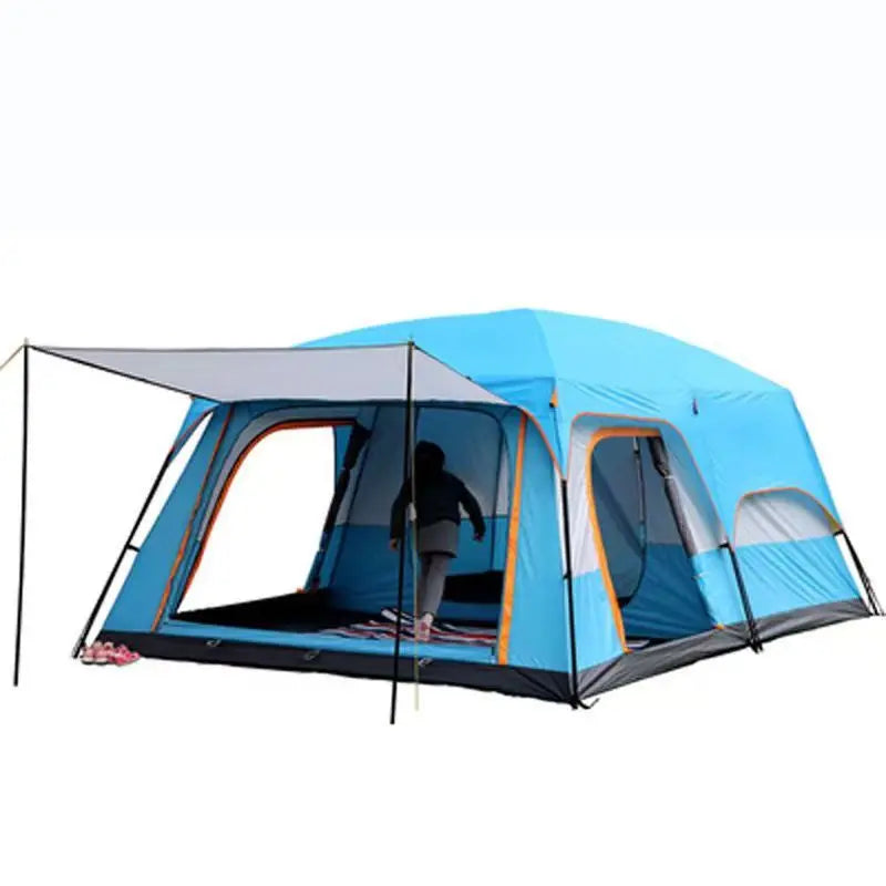 Outdoor Camping Double layered Luxury Tent Large Family Tent, 5-8 People Waterproof and Sunscreen Two Bedroom and One Bedroom