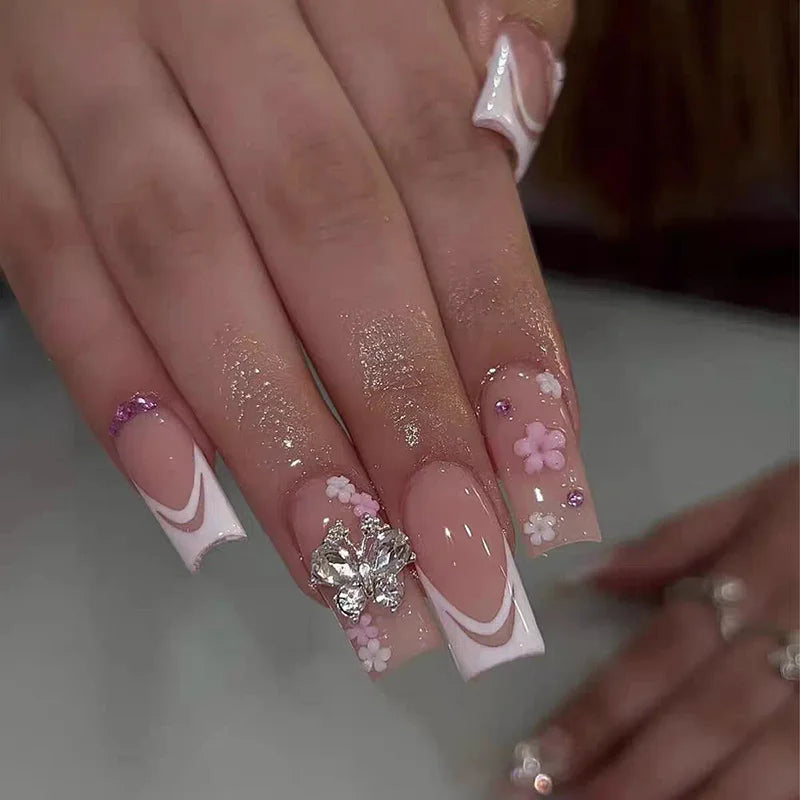 Glossy Press On Nails Set Short Oval Shiny Gradient French Nail Art Design Reusable Full Cover Fake Nails With Glue For Girls
