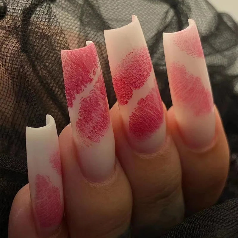 24Pcs Leopard Print Design False Nails with Bow Rhinestone Long Square Press on Nails Wearable French Ballet Fake Nail Tips