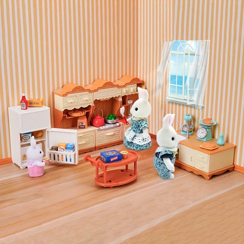 Forest Animal Family Dollhouse Furniture Mini Refrigerator Toys Simulation Food Children's Toys Dollhouse Miniature Kitchen Play